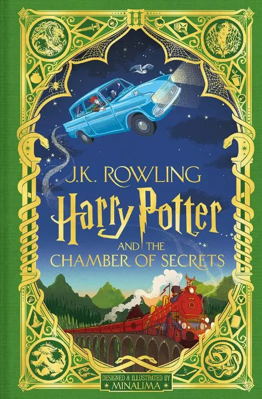 Groen hardcover boek harry potter and the chamber of secrets minalima editie met goudfolie en interactieve geïllustreerde cover bestel harry potter