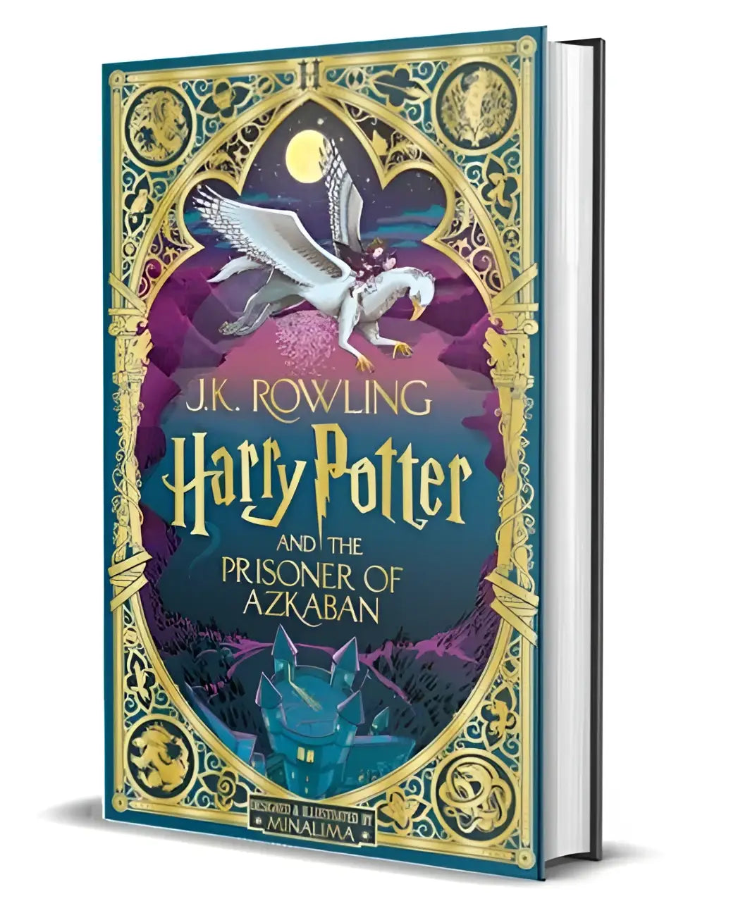 Harry potter and the prisoner of azkaban minalima editie hardcover met goudfolie en paarse teal illustratie interactieve geïllustreerde editie