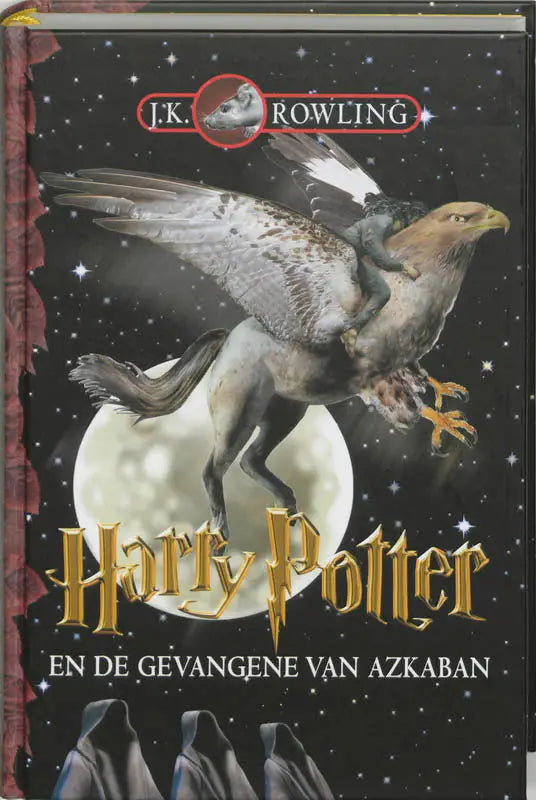 Hardcover boek harry potter en de gevangene van azkaban met zwarte kaft en gouden titel en afbeelding van een griffioen