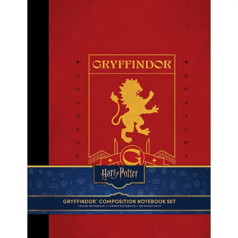 Harry potter gryffindor notitieboekset rood en goud met leeuwembleem en zwarte binding