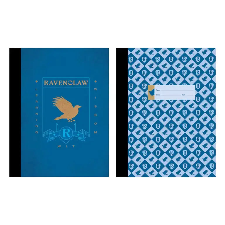 Harry potter ravenclaw notebook set met blauwe kaft goudfolie en vogel en r-patroon