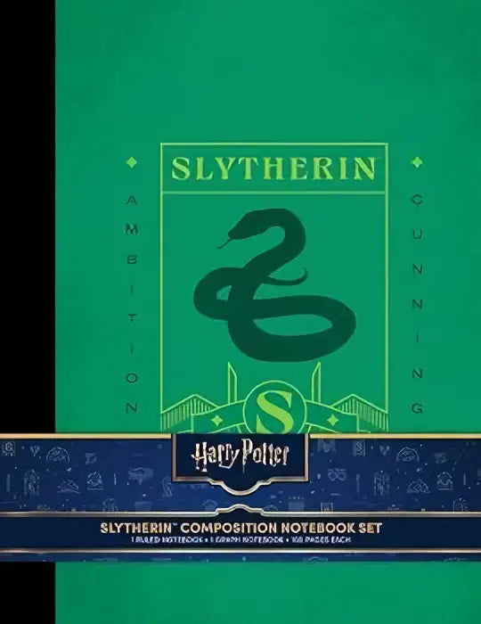 Groene slytherin notitieboek set met zwart slangembleem en gouden letters van harry potter voor school of dagelijks gebruik