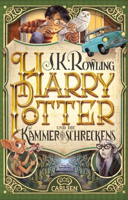 De cover van het duitse kinderboek harry potter und die kammer des schreckens over hogwarts en harry potter