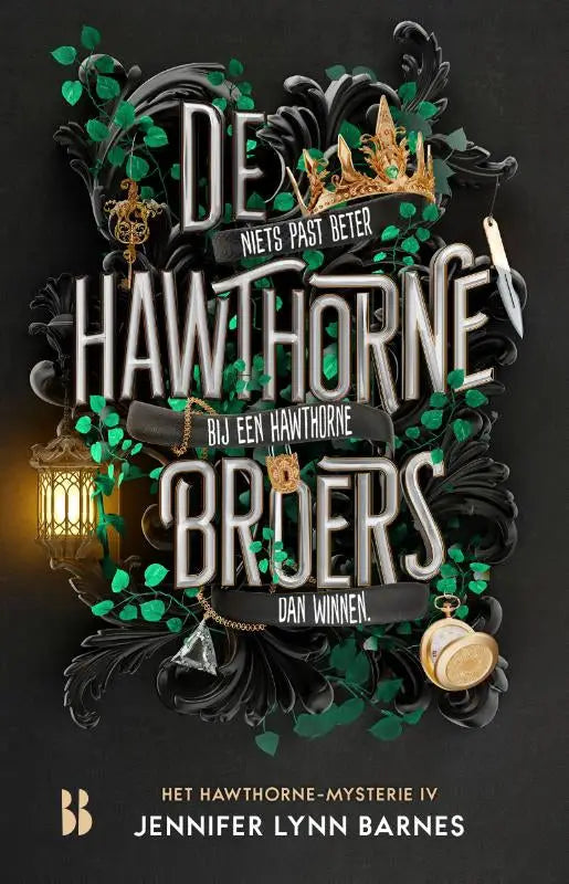 De hawthorne-broers boek van jennifer lynn barnes met zilveren titel en groene bladeren uitgeverij xander uitgevers