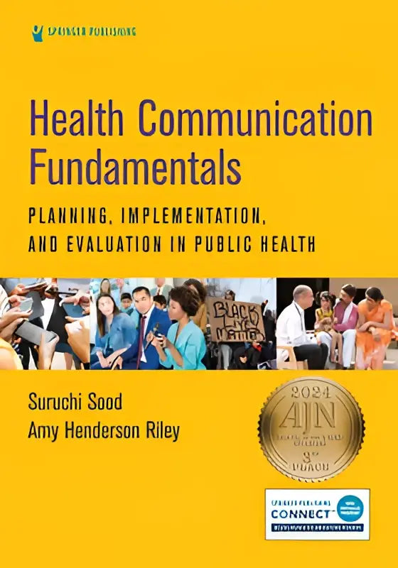 Gele hardcover boek health communication fundamentals door suruchi sood en amy henderson riley over public health communicatie en evaluatie