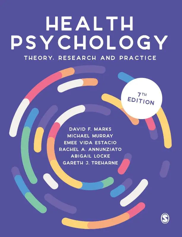 De 7e editie van het health psychology boek met een kleurrijk cirkelontwerp op paars, gericht op research and practice