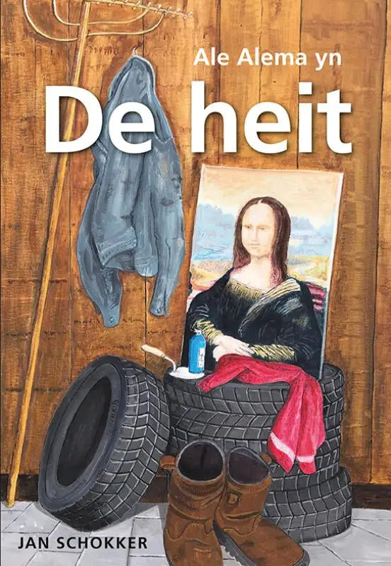 Een boekcover van De heit door Jan Schokker met een Mona Lisa portret in zwart-gouden kleding op banden