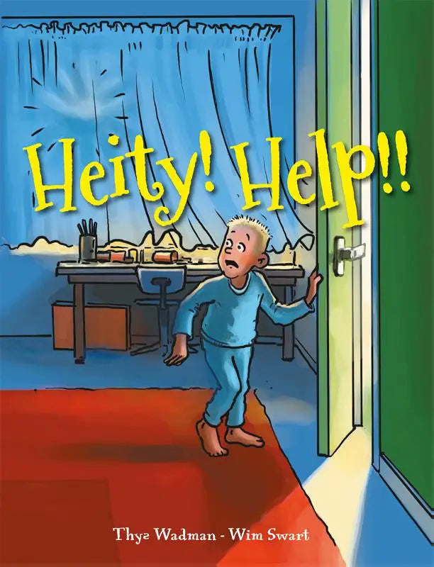 De omslag van het kinderboek heity help door thye wadman en wim swart toont een cartoonillustratie voor jonge lezers