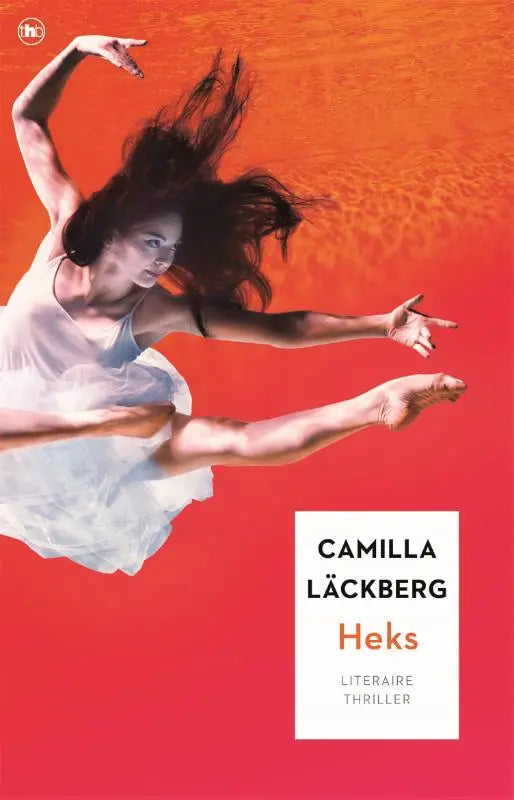 A dancer in a flowing white dress mid-leap on an orange-red background showcases the elegance of heks