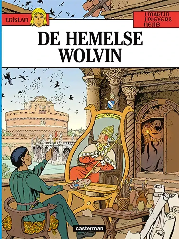 Cover van de hemelse wolvin comic door tristan met gouden spiegels en klassieke architectuur, hemelse wolvin casterman strips
