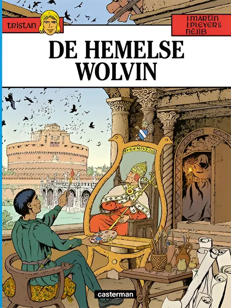 De hemelse wolvin comic book cover by tristan featuring gold-framed mirrors and classical architecture illustration