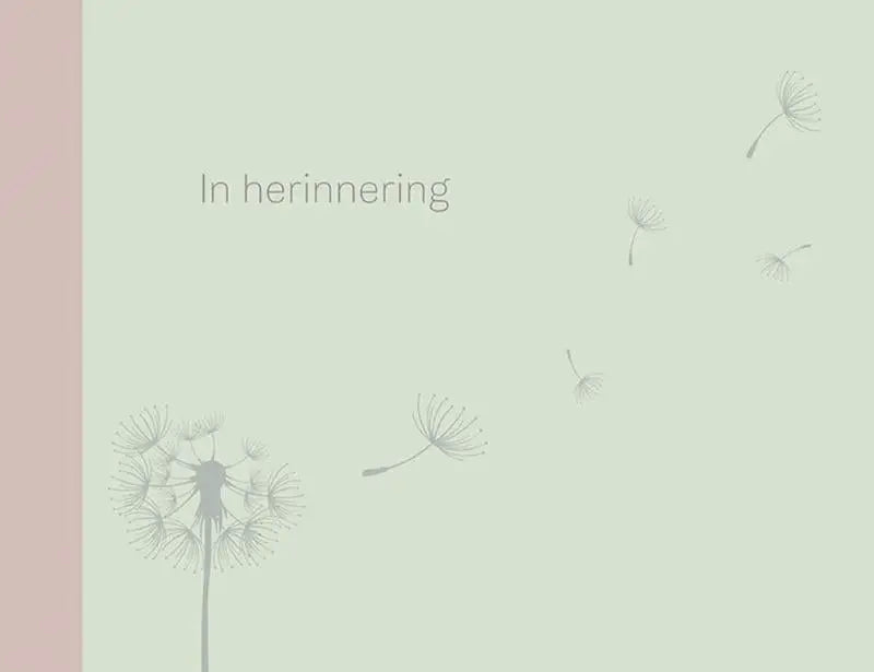 Een zacht pastelgroene en roze geïllustreerde boekomslag met delicate paardenbloempluizen voor deltas chantecler in herinnering