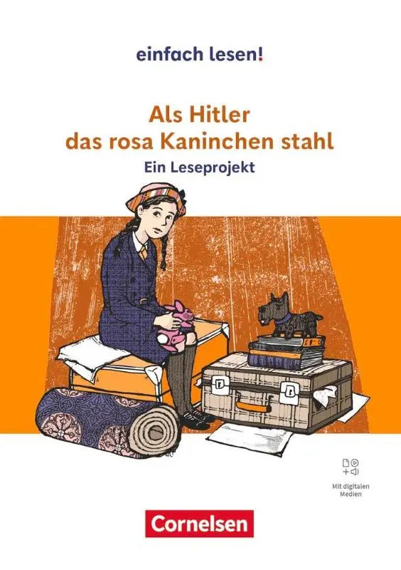 De cover van het kinderboek als hitler das rosa kaninchen stahl toont een meisje met een roze knuffelkonijn