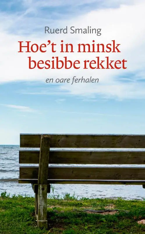 Houten bank met verweerde latten en stevige poten bij grasrand uitzicht op water, passend bij minsk besibbe rekket