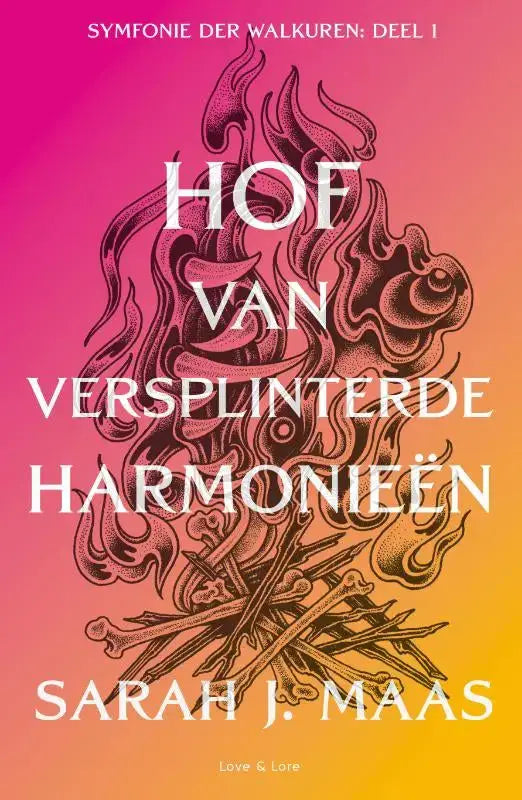 De cover van de nederlandse paperback set hof van doorns en rozen toont een roze naar oranje verloop met titel en auteur