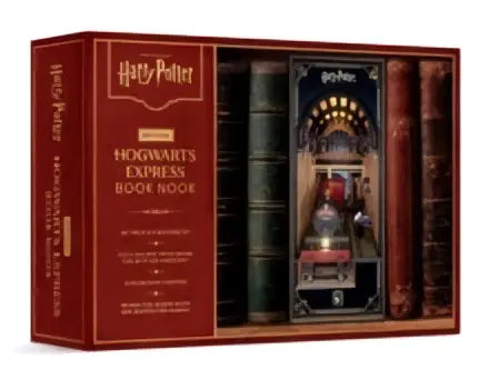Harry potter hogwarts express book nook diy bouwset met verlichting in een rijke rode doos met zwart en gouden accenten