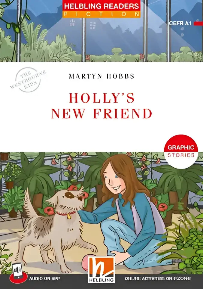 Omslag kinderboek Hollys nieuwe vriend van Martyn Hobbs met meisje en witte hond