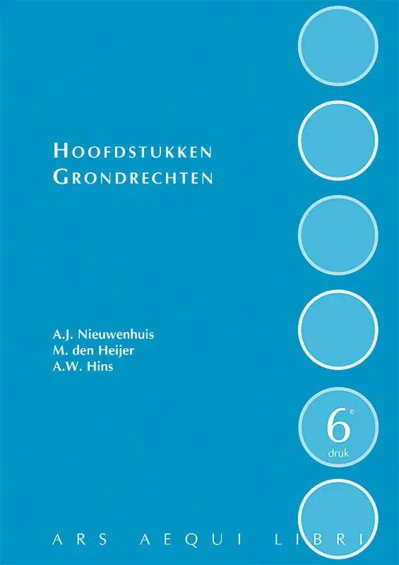 Blauw boekcover van hoofdstukken grondrechten met witte tekst en cirkelvormige elementen door ars aequi aernout nieuwenhuis