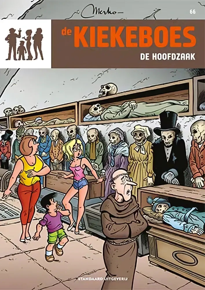 De kiekeboes de hoofdzaak comic boek cover met cartoon karakters in een mortuarium setting voor strips algemeen