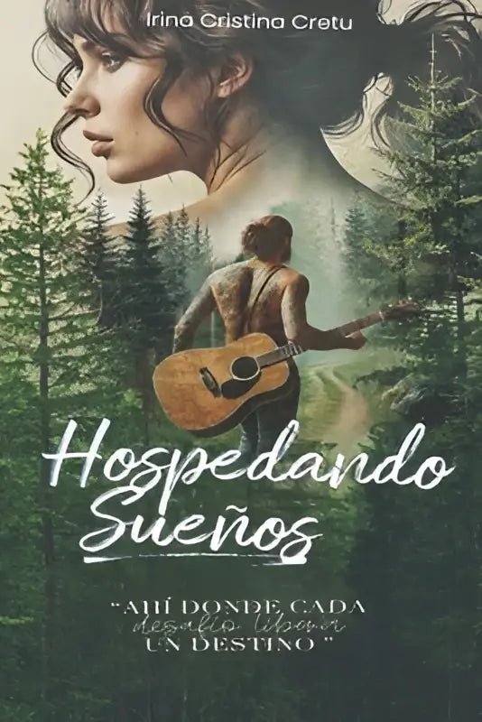 De boekcover van hospedando sueños toont een vrouw met donker haar en een bosrijke achtergrond met elegante witte titeltekst