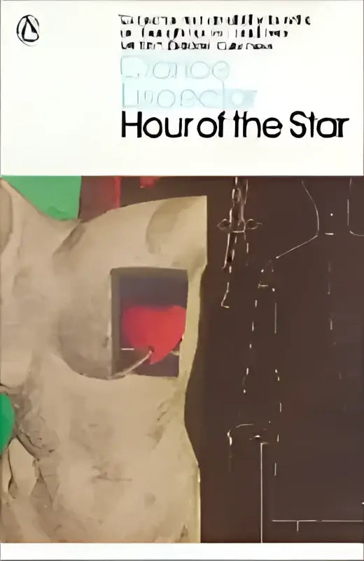 Het boek hour of the star heeft een gestileerd abstract omslagontwerp met gedempte aardetinten en rode accenten