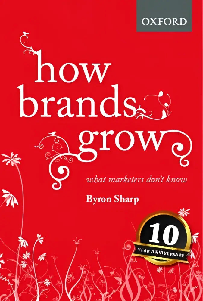 Rood hardcover boek how brands grow door byron sharp, gepubliceerd door oxford over merken die groeien