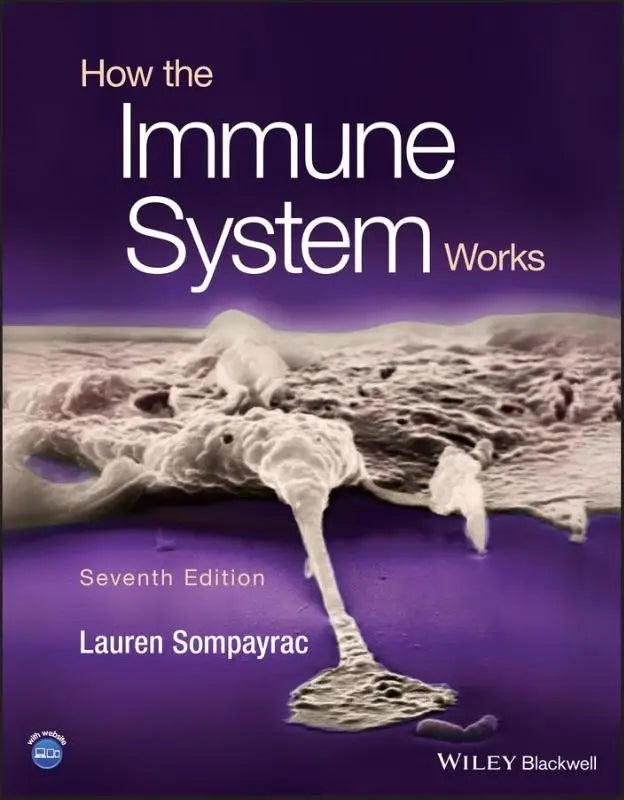 Paars boekcover van hoe het immuunsysteem werkt door lauren sompayrac zevende editie uitgegeven door wiley blackwell