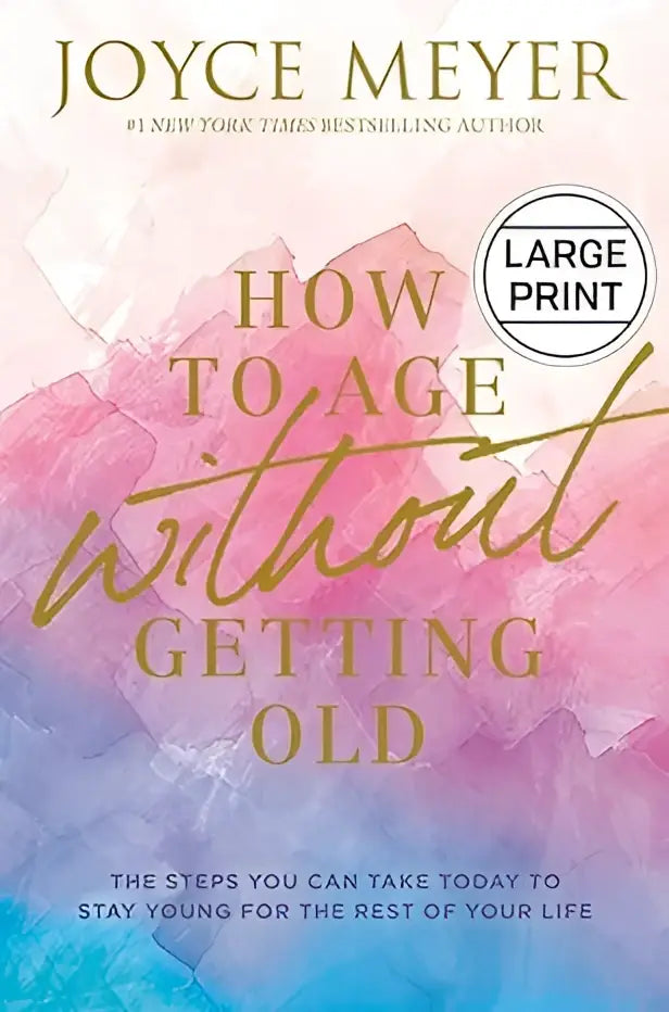 De boekomslag van how to age without getting old van joyce meyer met een aquarelontwerp in tinten roze en blauw