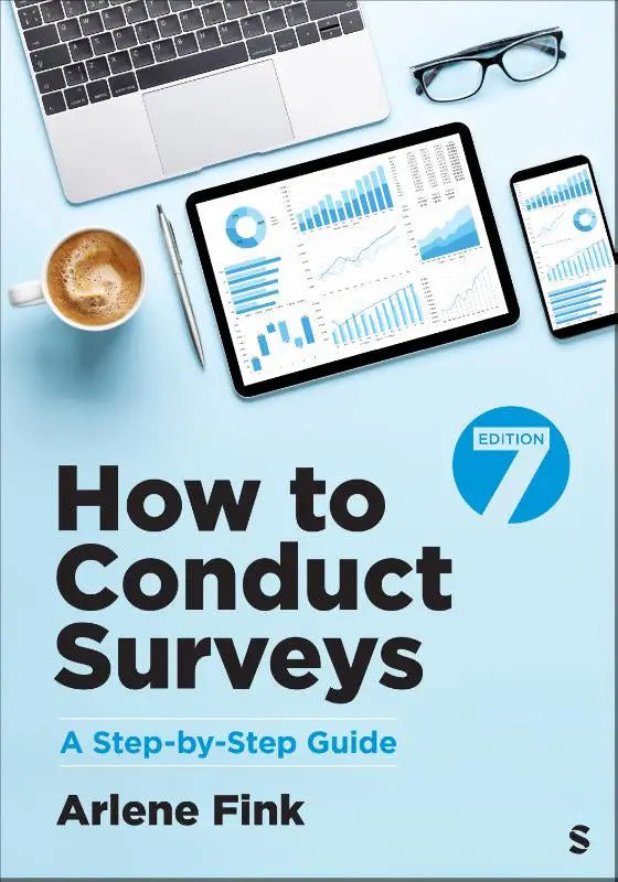 The seventh edition of how to conduct surveys features bold black text on a light blue cover with charts and graphs