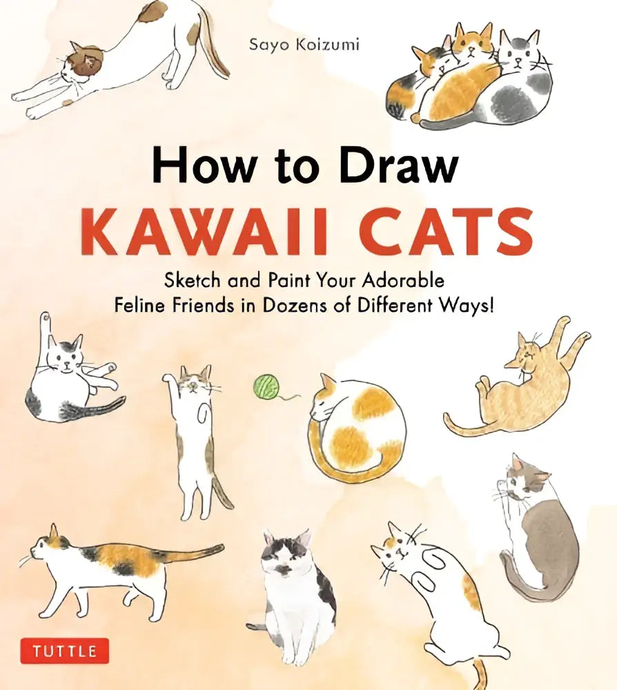 A soft pastel-colored book cover to sketch and paint your adorable kawaii cats with charming hand-drawn illustrations