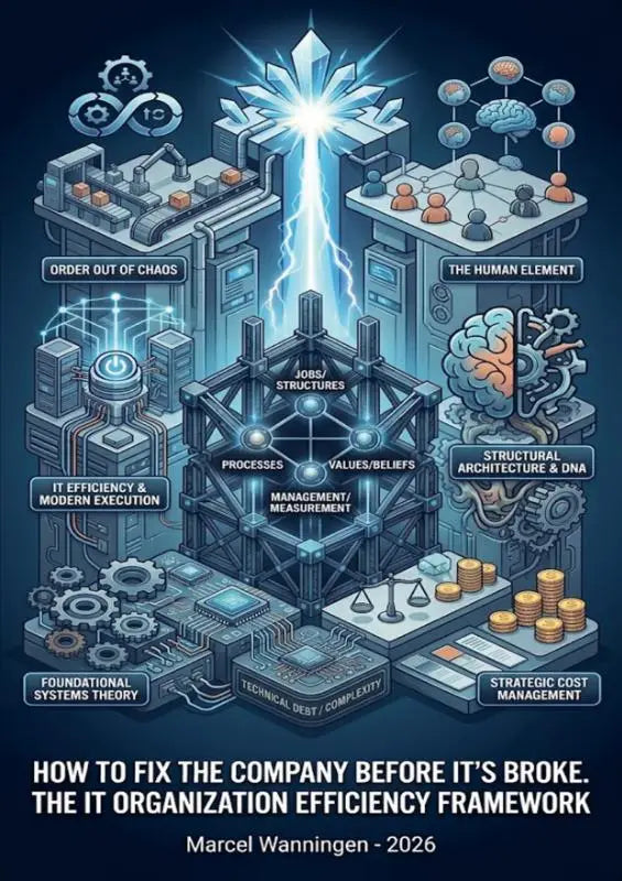 De it organization efficiency framework toont een futuristisch isometrisch diagram om te fix the company voor het is broken