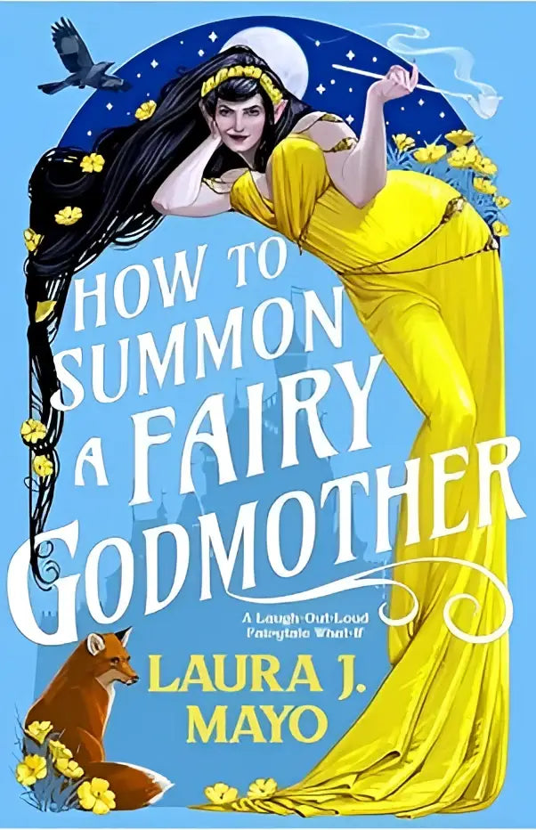 Vrouwenboekomslag toont een levendige gele jurk met vloeiend, elegant ontwerp in how to summon a fairy godmother