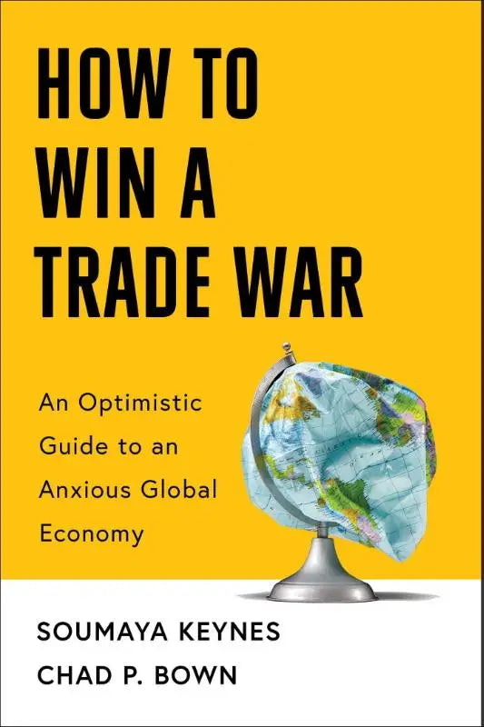 Gele boekomslag van how to win a trade war met een globe op een zilveren standaard om te leren hoe je een trade war wint