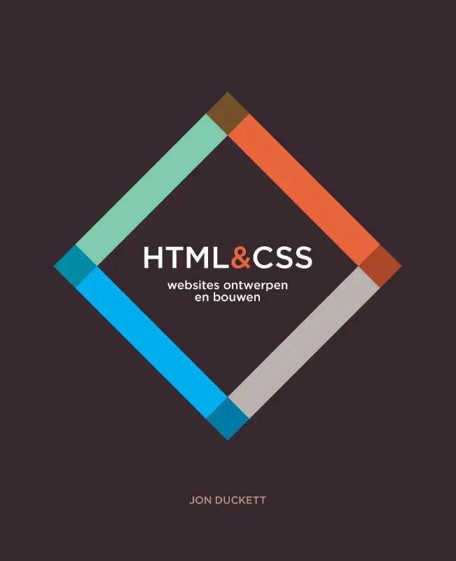 Het boek HTML en CSS van Jon Duckett toont een modern ontwerp met gekleurde strepen voor websites ontwerpen door Pearson Benelux