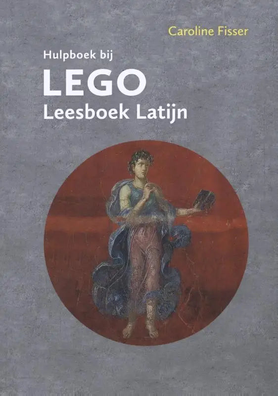 De leesboek latijn hulpboek bij lego toont een klassieke figuur in blauw en roodbruine gewaden met open boek