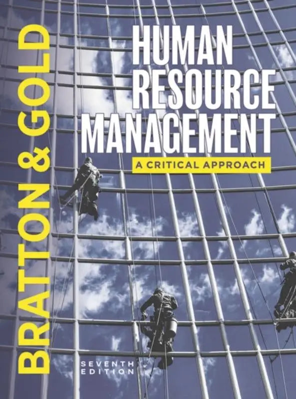 Cover van human resource management zevende editie door bratton en gold met een blauwe glazen wolkenkrabber en ramenwassers