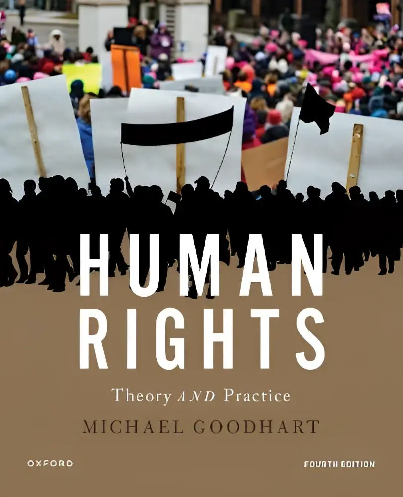 The book cover of human rights theory and practice by michael goodhart features bold white text on a tan background