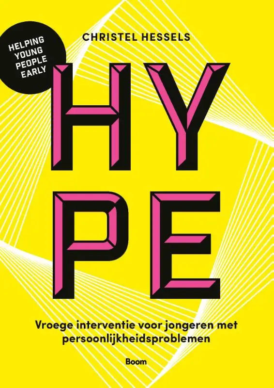 Bright geel boek met gedurfde roze en zwarte 3d letters voor hype van christel hessels over vroege interventie voor jonge lezers