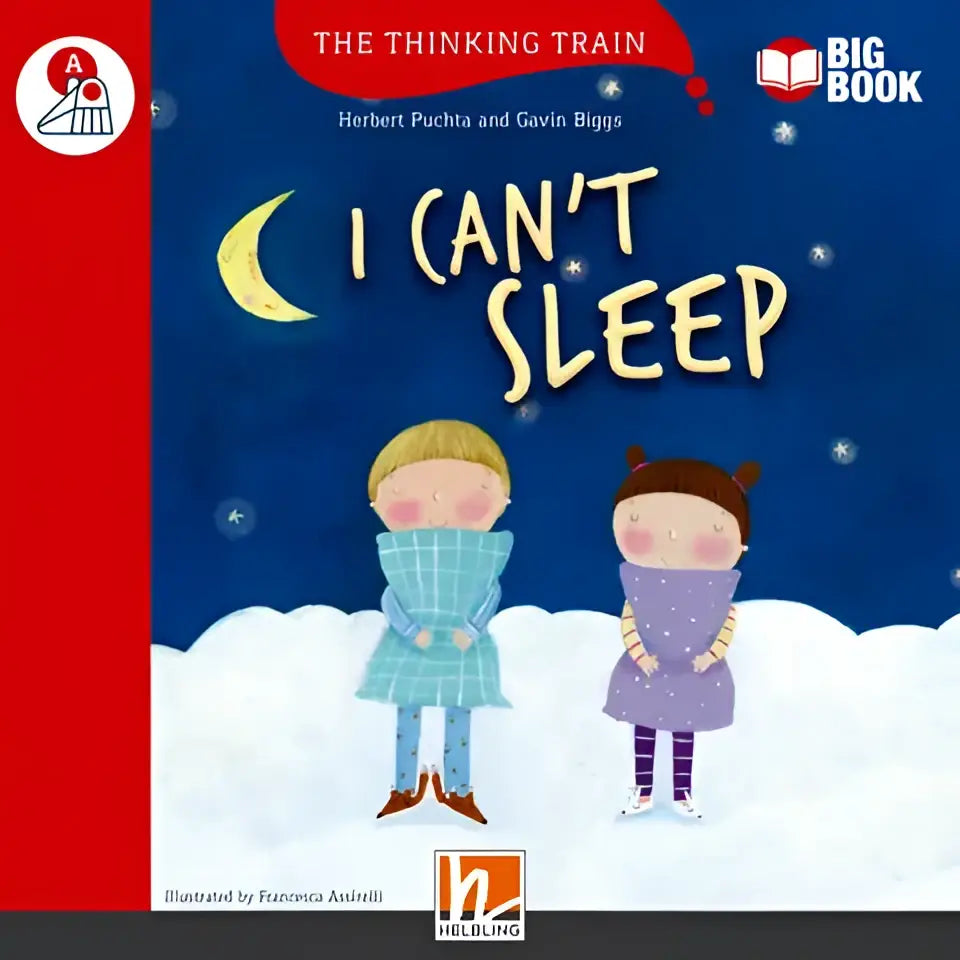 I can’t sleep big book met twee kinderen in pyjama onder maan en sterren