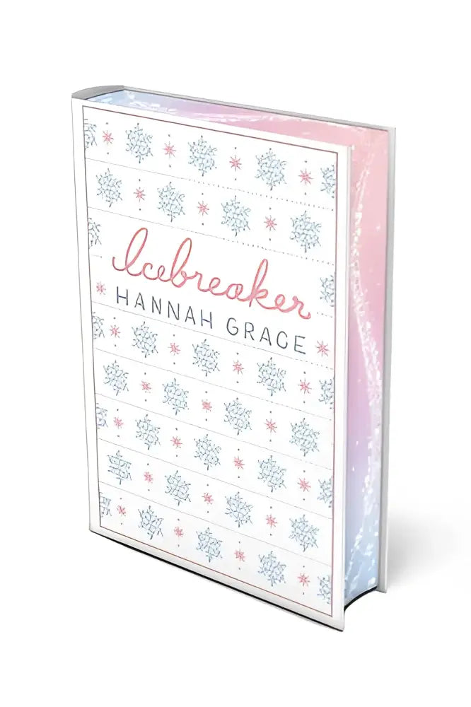 A pink and silver patterned deluxe edition hardcover book titled icebreaker by hannah grace