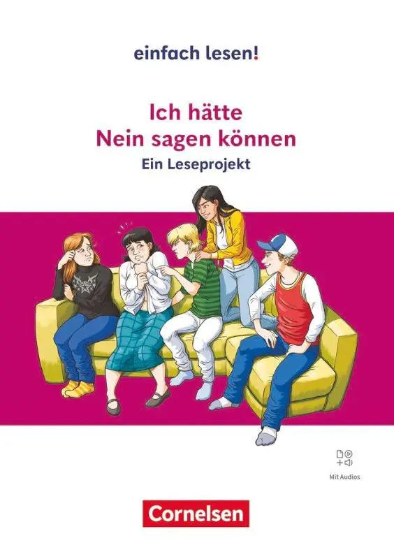 Gele bank met cartoonfiguren zittend erop in het product ich hätte nein sagen können voor hätte nein zeggen