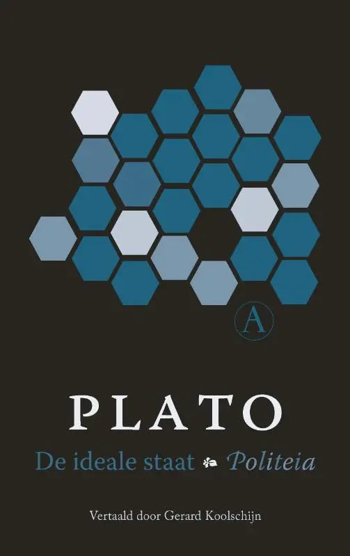 Donkerbruine boekenrug met geometrisch patroon en titel plato de ideale staat klassieke oudheid singel uitgeverijen