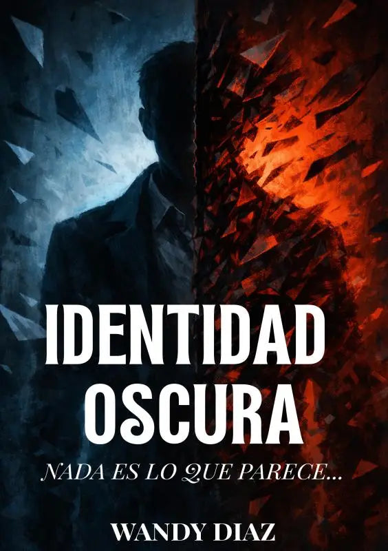 De boekcover van identidad oscura toont een silhouet van een man tegen een achtergrond met blauwe en oranje fragmenten en de tekst que parece