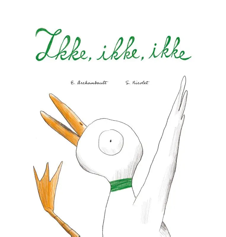 Een speelse witte eendillustratie met oranje snavel en voeten en een groene kraag voor jonge lezers in ikke ikke product