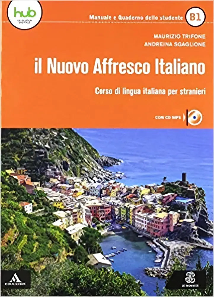 Oranje nieuwe affresco italiano b1 cursusboek met levendige kustplaats illustratie voor gemeenschappelijk europees taalniveau