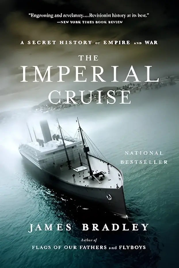 De voorkant van imperial cruise door James Bradley met een zwart-wit foto van een vintage oceaanstomer