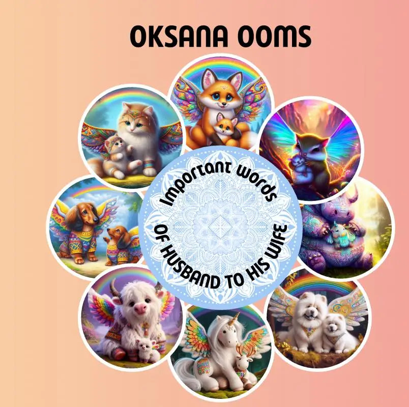 Een ronde sticker met een lichtblauwe achtergrond en witte mandaladesign met belangrijke woorden van man tot vrouw