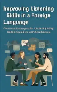 Gestileerde illustratie van mensen die spreken over het verbeteren van luistervaardigheid met native speakers en praktische strategieën