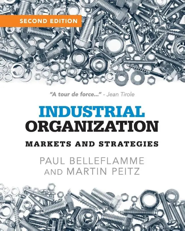 De tweede editie van industrial organization markets and strategies met een metalen achtergrond van schroeven en moeren