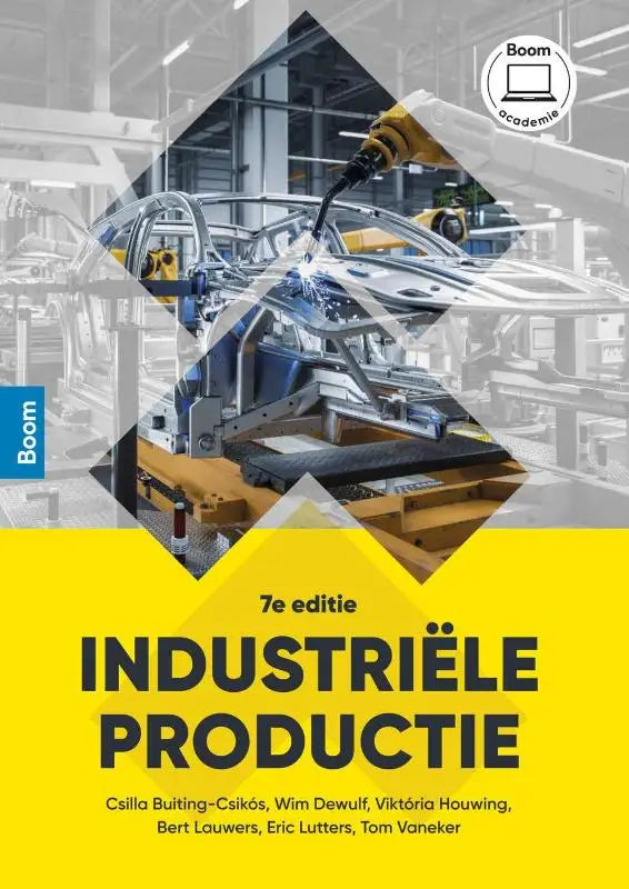Gele boekcover van industriële productie met nadruk op mechanische producten en auteur namen